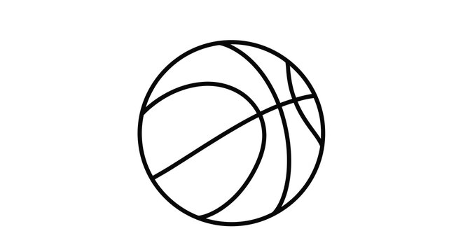 A simple black and white line drawing depicts a classic basketball showcasing its textured surface high quality professional