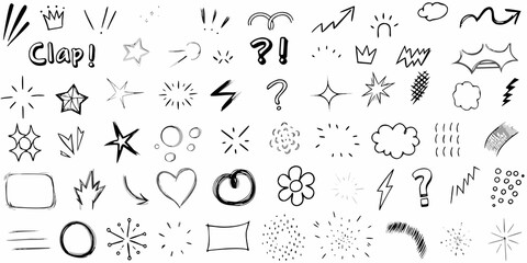 Fototapeta premium Collection of hand drawn comic book style speech bubbles and decorative elements