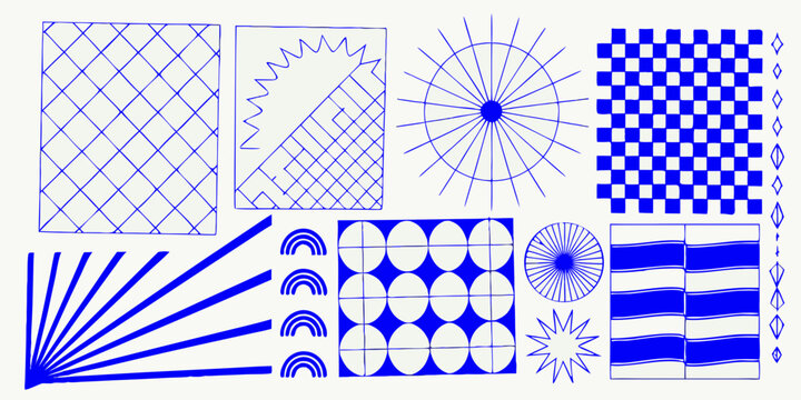 Abstract blue line patterns arranged in a grid like composition