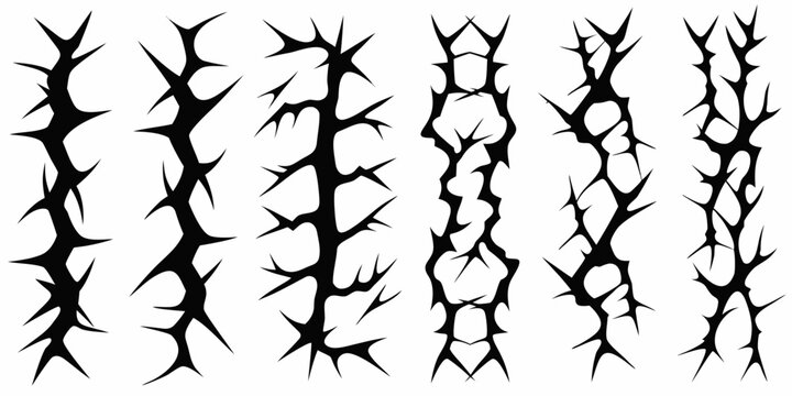 Black silhouettes of thorny plant stems arranged in a vertical pattern