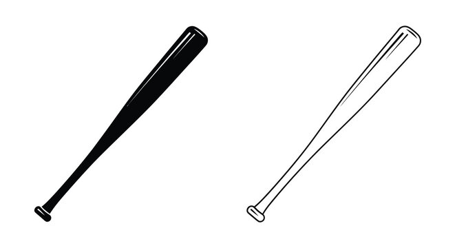 A detailed illustration showcases two baseball bats one solid black and the other a white outline high quality