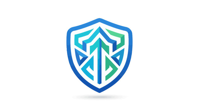 Shield logo with blue green design.