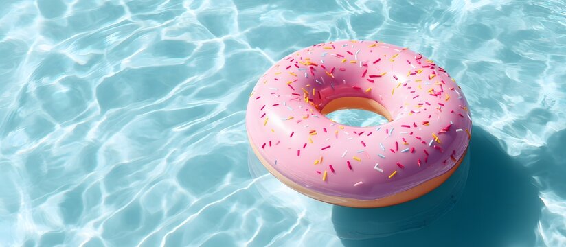 donut-shaped float in the pool. Summer vacation concept
