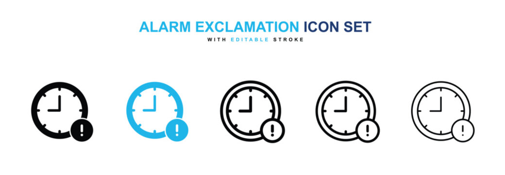 Alarm exclamation icons vector collection in black and blue colors on white background