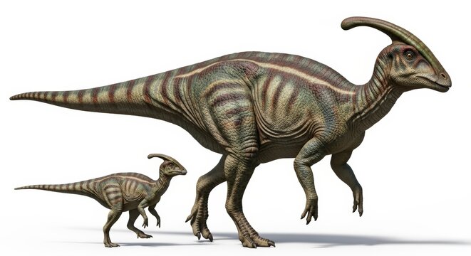 Realistic Parasaurolophus Illustration of Adult and Young