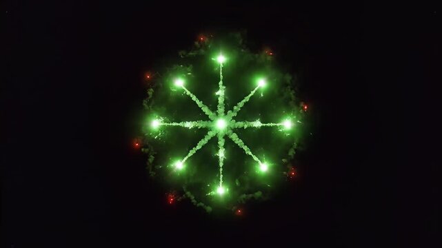 Abstract Glowing Red Ring and Green Starburst Particle Motion Graphics