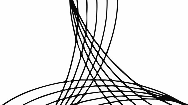 A black line art illustration of a complex knot with multiple loops and twists on a white background