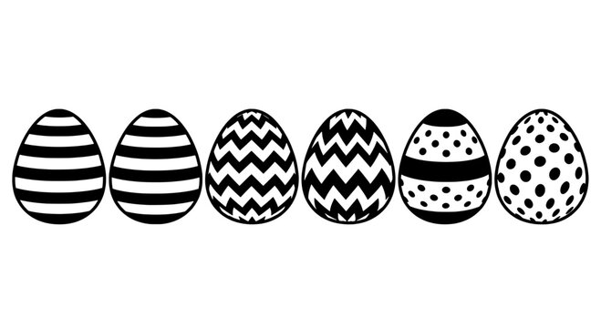 Egg easter icon set with striped zigzag and polka dot patterns on white background for festive design
