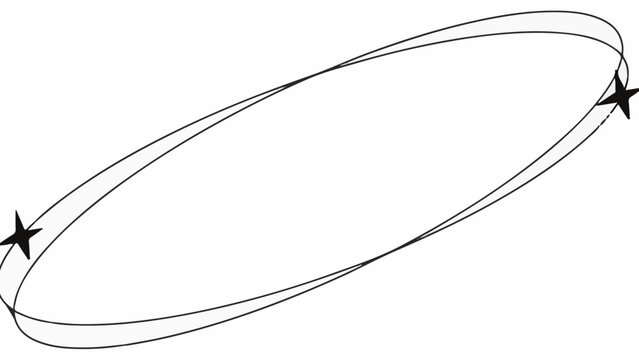 A minimalist illustration of an oval shape with two stars at the ends on a white background