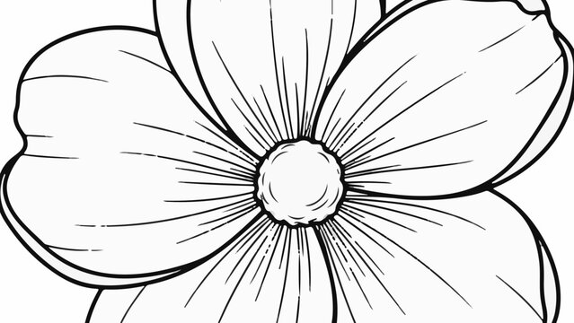 A simple line drawing of a flower with five petals on a white background