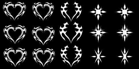 Collection of striking white tribal heart and flame like tattoo designs © AnupKumar