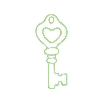 Vintage Style Green Heart Skeleton Key