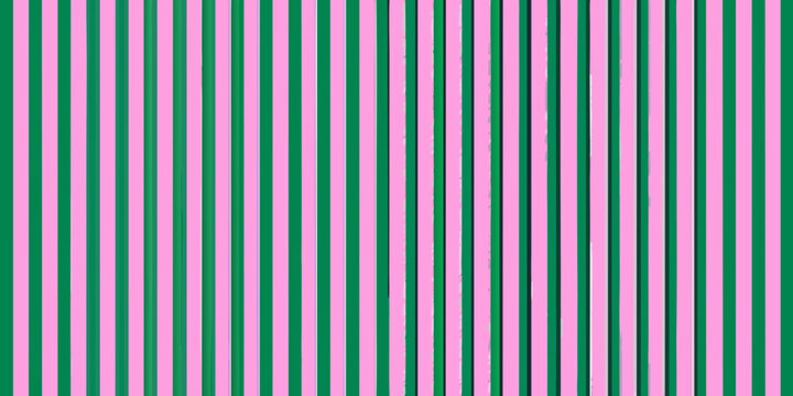Alternating pink and green vertical stripes create a bold pattern