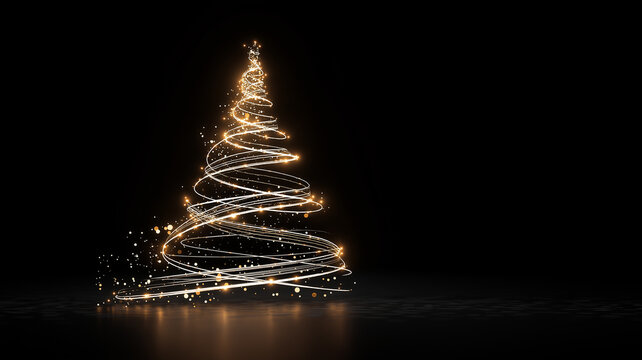 Minimalist Christmas tree crafted from glowing light lines embraces the spirit of the season Generative AI
