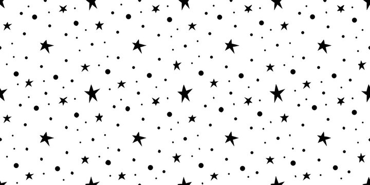 Black stars and dots scattered across a bright white background
