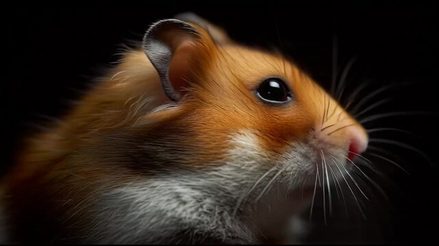 Portrait of a beautiful hamster looking up on a dark background