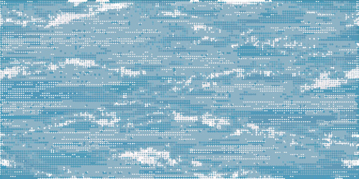 Abstract digital glitch texture with a cool blue and white palette