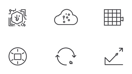 Fototapeta premium Digital Transformation Icons: A collection of meticulously crafted, modern icons symbolizes various facets of digital transformation, innovation, and technological advancement.
