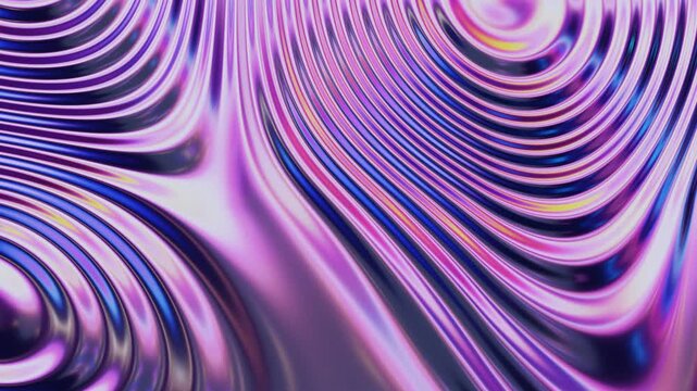 Abstract fluid texture of swirling liquid chrome metal waves with motion light effect. Seamless looping video. 4k psychedelic hypnotic graphics dynamic iridescent holographic background