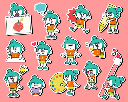 かわいい女の子のイラストセット（美術）（ベクター）