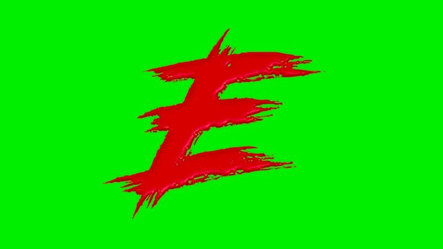 Alphabet collection with liquid red paint brush strokes on a green screen background.