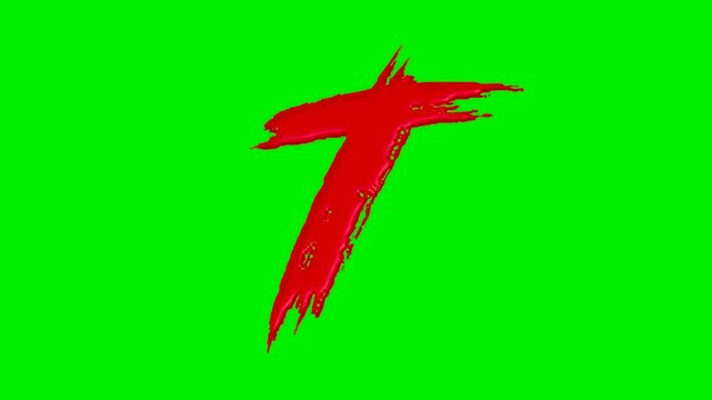 Alphabet collection with liquid red paint brush strokes on a green screen background.