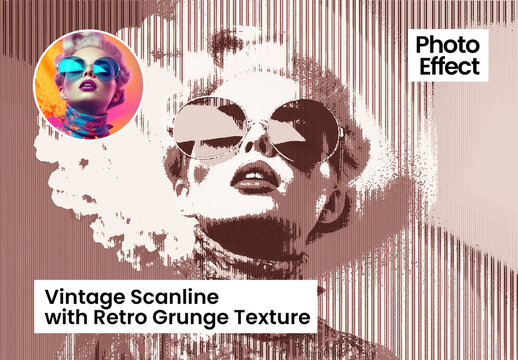 Vintage Scanline Photo Effect with Retro Grunge Texture
