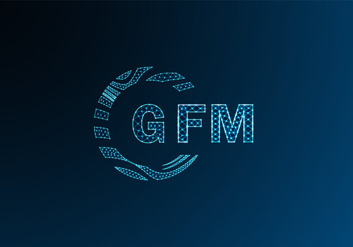GFM low poly letter logo vector design. GFM lower poly logo design. GFM unique low poly logo design.