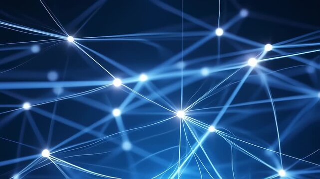 Abstract network of glowing light blue lines and points on a dark blue background
