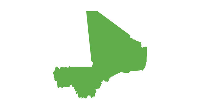 A solid green silhouette depicts the geographical shape of the west african nation of mali high quality professional