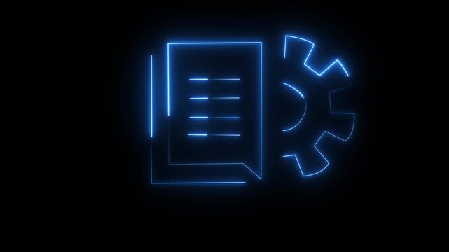 Neon line Document settings with gears icon. Software update, transfer protocol, motion graphic of neon document setting concept. 4k motion video