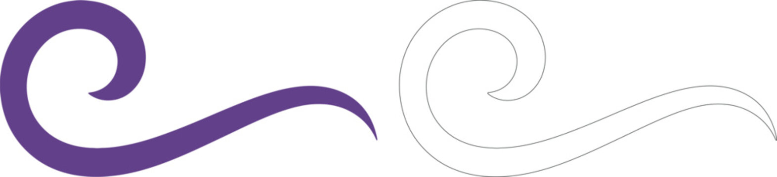Purple swirl silhouette and outline curl shape