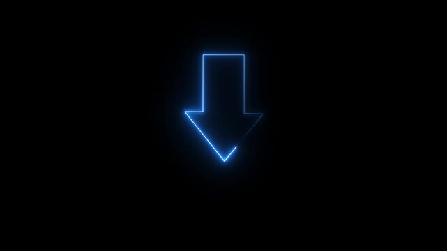 Glowing neon line swipe down arrow icon. download icon. down arrows icon. Download arrow animation. Bouncing down icon on a dark background.4k video concept