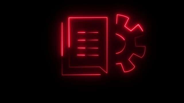 Neon line Document settings with gears icon. Software update, transfer protocol, motion graphic of neon document setting concept. 4k motion video