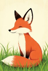 Obraz premium Cute red fox cartoon character in the grass