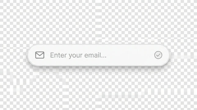 Email subscription input field, newsletter sign-up bar, minimalist web UI design element with envelope and checkmark icons, contact form box, digital marketing button, website mail sign up template