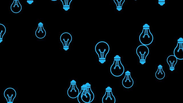 Seamless cyan light bulb icons pattern on black background minimalist tech flat vector glowing idea concept design