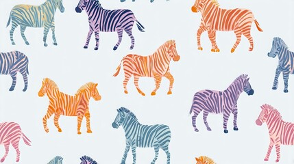 Obraz premium Flat zebra seamless repeat pattern, cute nursery decorative design with soft pastel colors on white background for textile and surface print