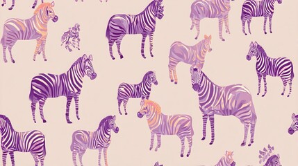 Obraz premium Flat zebra seamless repeat pattern, cute nursery decorative design with soft pastel colors on white background for textile and surface print