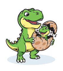 Fototapeta premium Dino is holding his hatching egg