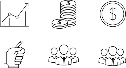 Fototapeta premium Financial Icons: A collection of simple line art icons representing financial concepts and business elements, perfect for design and presentation.
