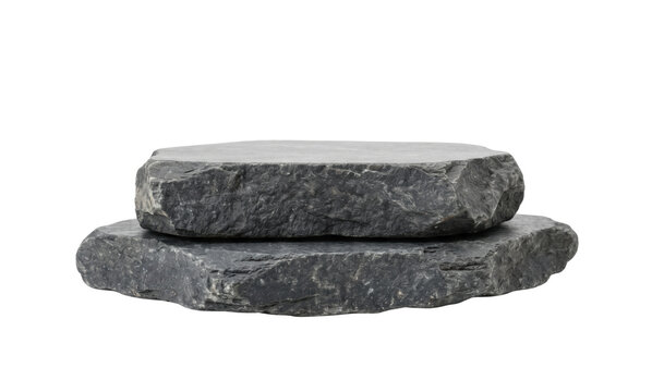 Flat stone podium side view isolated. Natural product display stand.