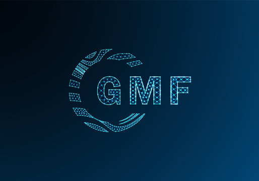 GMF low poly letter logo vector design. GMF lower poly logo design. GMF unique low poly logo design.