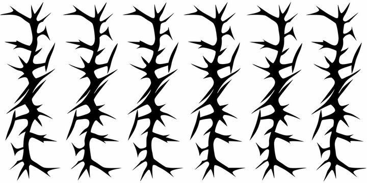 Abstract black thorns arranged in vertical repeating patterns