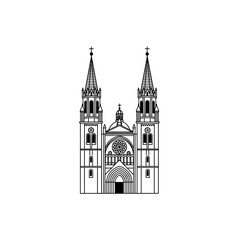 Fototapeta premium Minimalist Gothic Cathedral Architecture Vector Line Art Illustration
