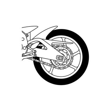 Motorcycle Rear Wheel with Chain and Sprocket Vector Illustration