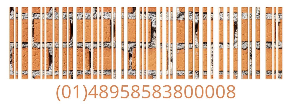 C&oacute;digo de barras conceptual con textura de muro de ladrillos rojos sobre fondo transparente.C&oacute;digo de barras conceptual con textura de muro de ladrillos rojos sobre fondo transparente.