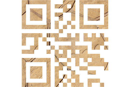 C&oacute;digo QR conceptual con textura de tierra seca y arcilla sobre fondo transparente.