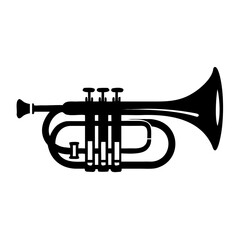 Naklejka premium natural trumpet silhouette icon illustration for music instrument baroque brass performance and historical design