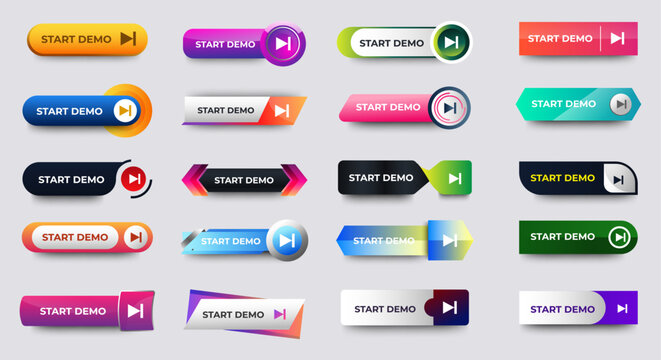Set of Start DEMO icons button design. Colorful start demo button pack for website, ads, UI, and project. vector
